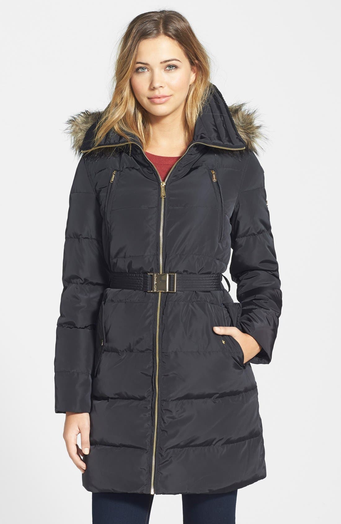 MICHAEL Michael Kors Down & Feather Fill Coat with Faux Fur Trim
