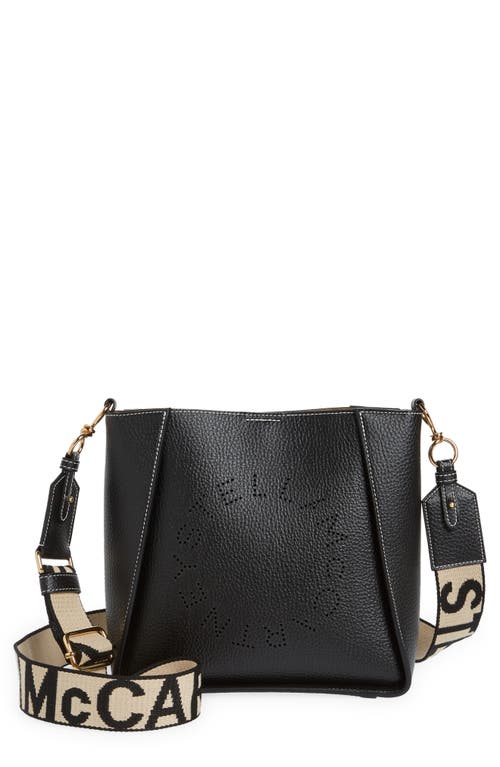 Perforated Logo Mini Faux Leather Crossbody Bag in Black