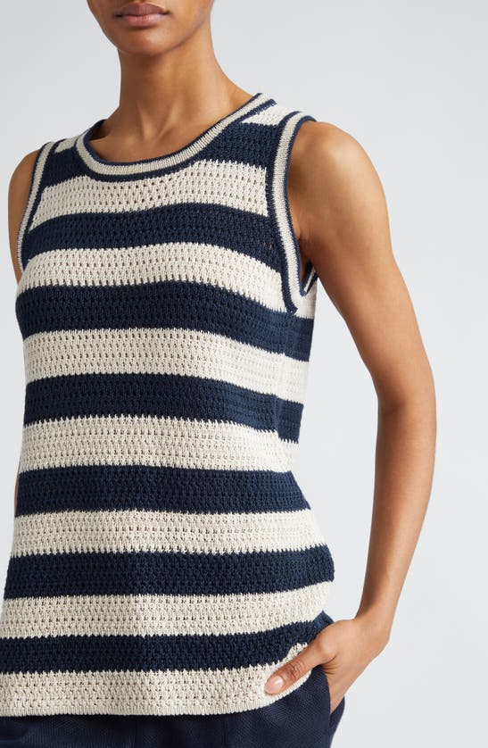 Max Mara Avio Striped Linen Crochet Knit Tank Top In Powder