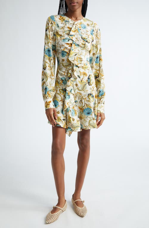 Shop Ulla Johnson Salima Ruffle Long Sleeve Silk Minidress In Floral