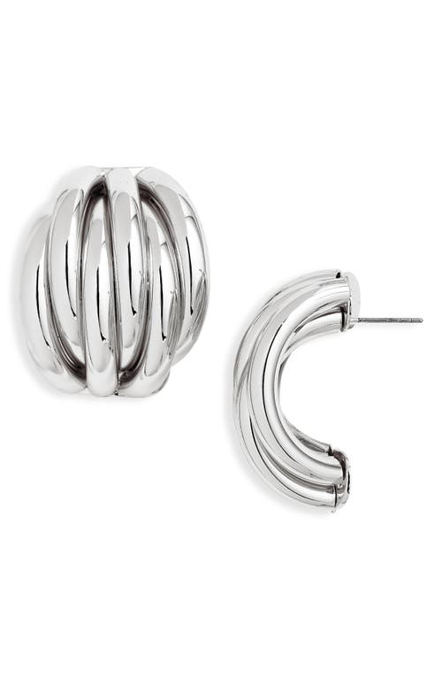 Shop Open Edit Ridge Hoop Earrings In Rhodium