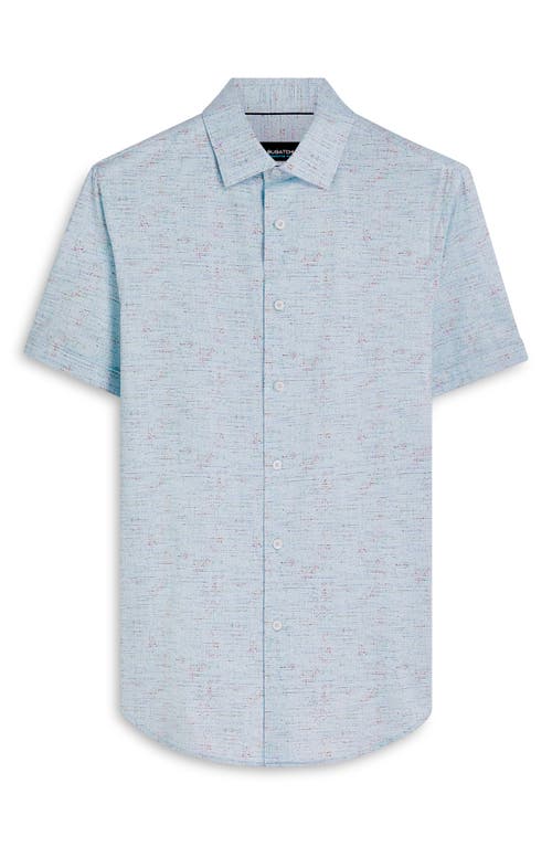 Shop Bugatchi Miles Ooohcotton® Marl Print Short Sleeve Button-up Shirt In Aqua