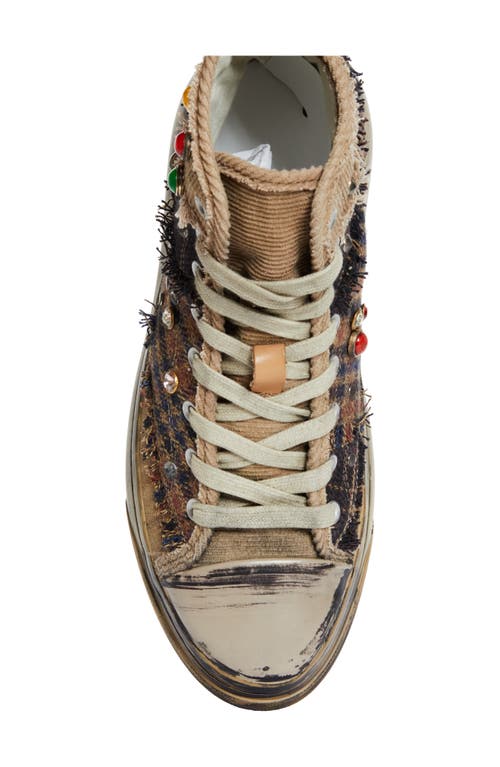 Shop R13 Platform High Top Sneaker In Plaid Patchwork With Studs