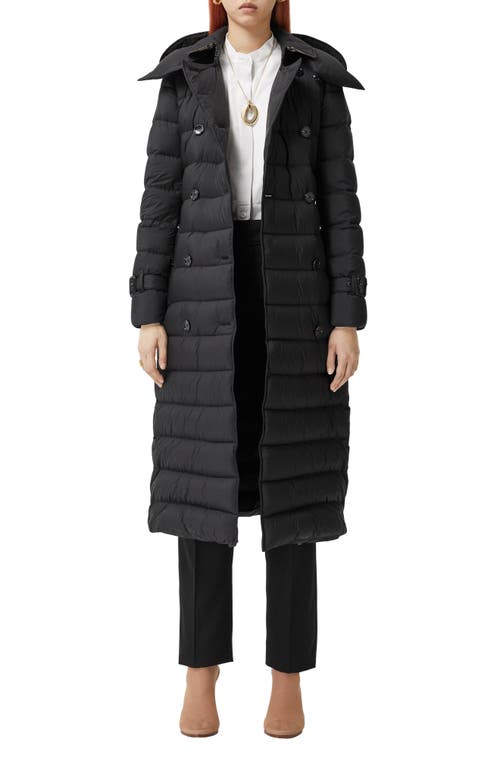 burberry Ashwick Double Breasted Quilted Down Coat with Removable Hood in Black