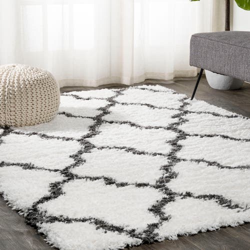 Jonathan Y Marrakesh Shag Trellis Area Rug In Ivory/charcoal