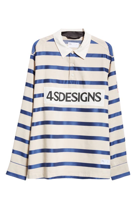 Shop 4sdesigns Oversize Stripe Lyocell & Linen Rugby Shirt In Off White/ Navy