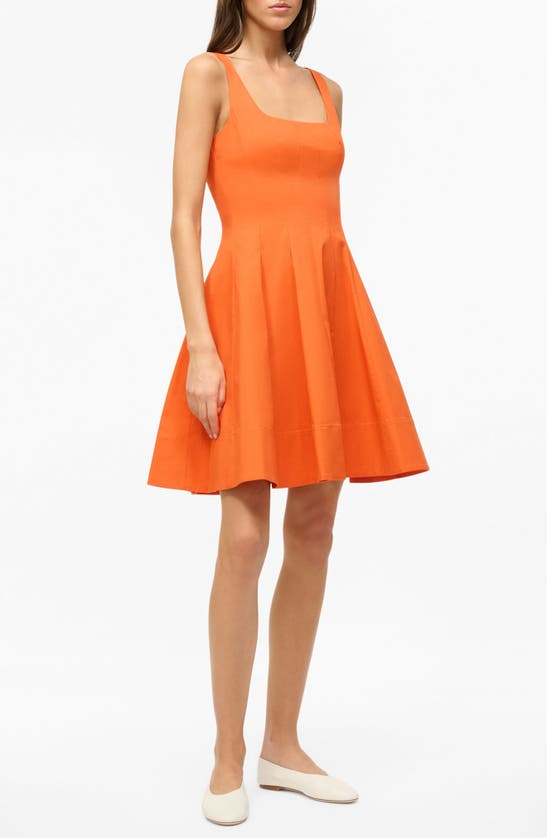 Shop Staud Wells Stretch Cotton Fit & Flare Dress In Tangerine