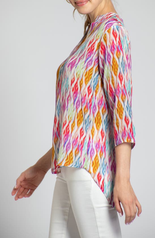 Apny Print Mandarin Collar Chiffon Button-up Top In Orange Multi