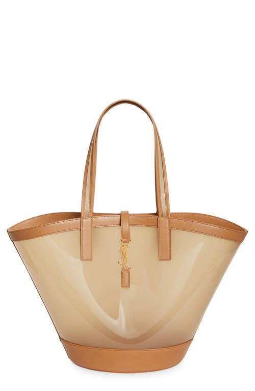 Saint Laurent Panier Medium Clear Tote In Oatmilk/brown/gold