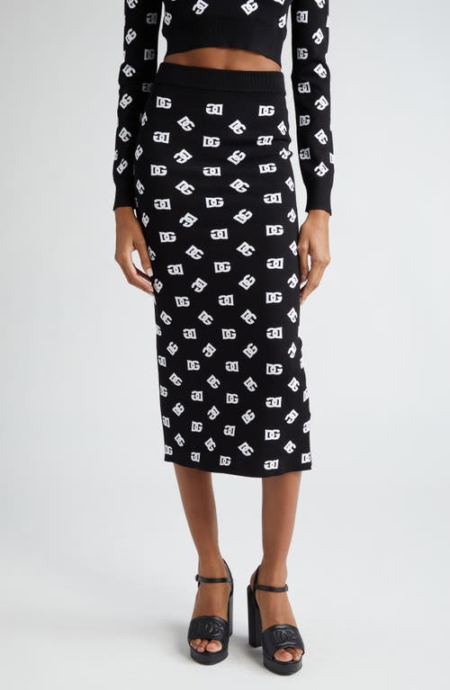 Shop Dolce & Gabbana Dolce&gabbana Monogram Jacquard Midi Sweater Skirt In Nero/bianco