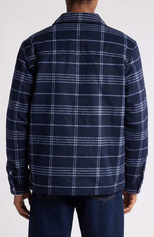 Shop Open Edit Plaid Flannel Zip-up Shirt Jacket In Navy- Grey Grid Plaid