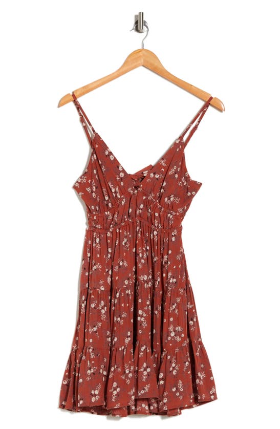 Angie Floral Tie Back Dress In Rust