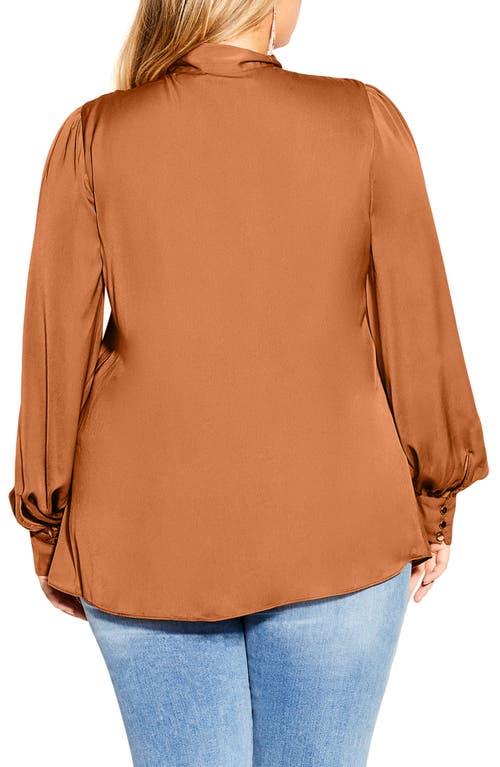 City Chic In Awe Tie Neck Blouse In Toffeednu