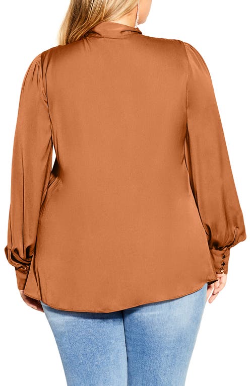 Shop City Chic In Awe Tie Neck Blouse In Toffeednu