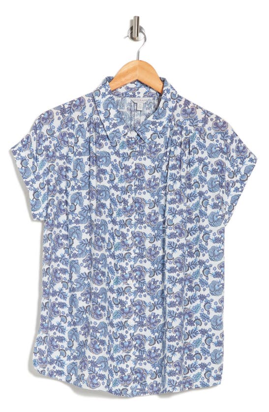 Lucky Brand Print Short Sleeve Button-up Top In Blue Multi
