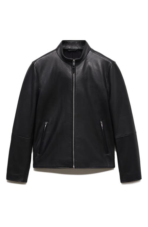 Shop Mango Leather Biker Jacket In Black