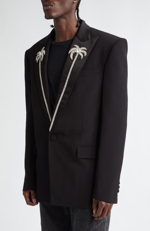 Shop Balmain Rhinestone Palm Lapel Jacket In Black/crystal