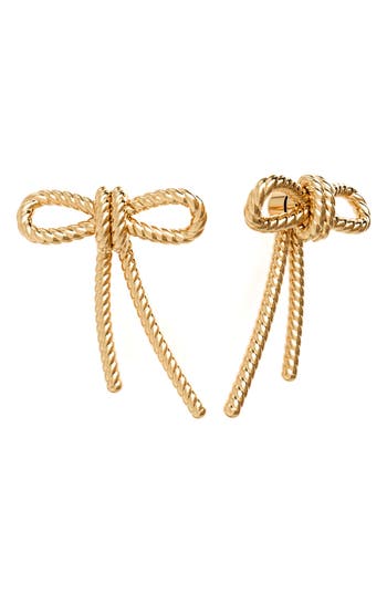 Gabi Rielle Rope Textured Bow Stud Earrings In Gold
