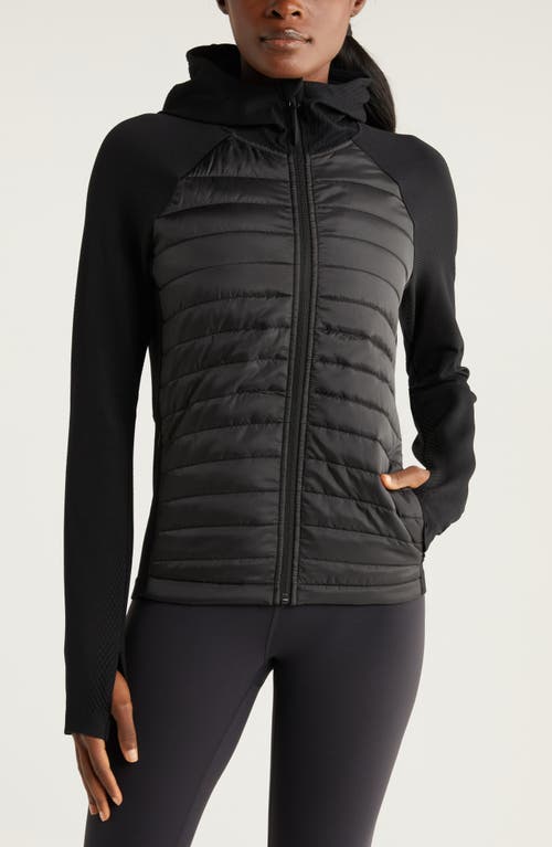 Shop Zella Seamless Mixed Media Puffer Jacket In Black