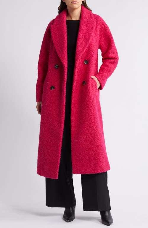 Shop Bcbg Double Breasted Bouclé Long Coat In Magenta