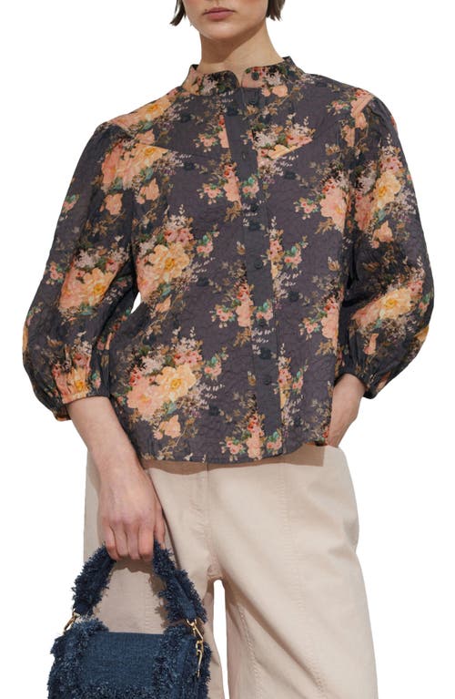 & Other Stories Floral Print Cotton Shirt Grey Medium Dusty at Nordstrom,
