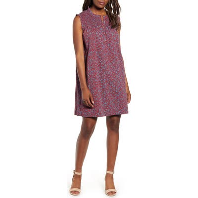 Petite Caslon Smocked Shift Dress, Red