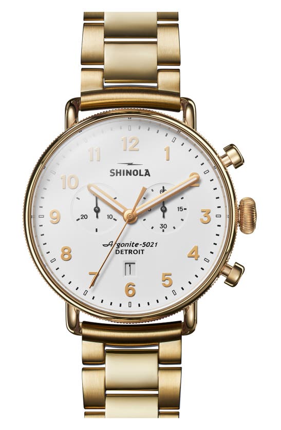 Shinola Canfield Bracelet Chronograph Watch, 43mm In Gold