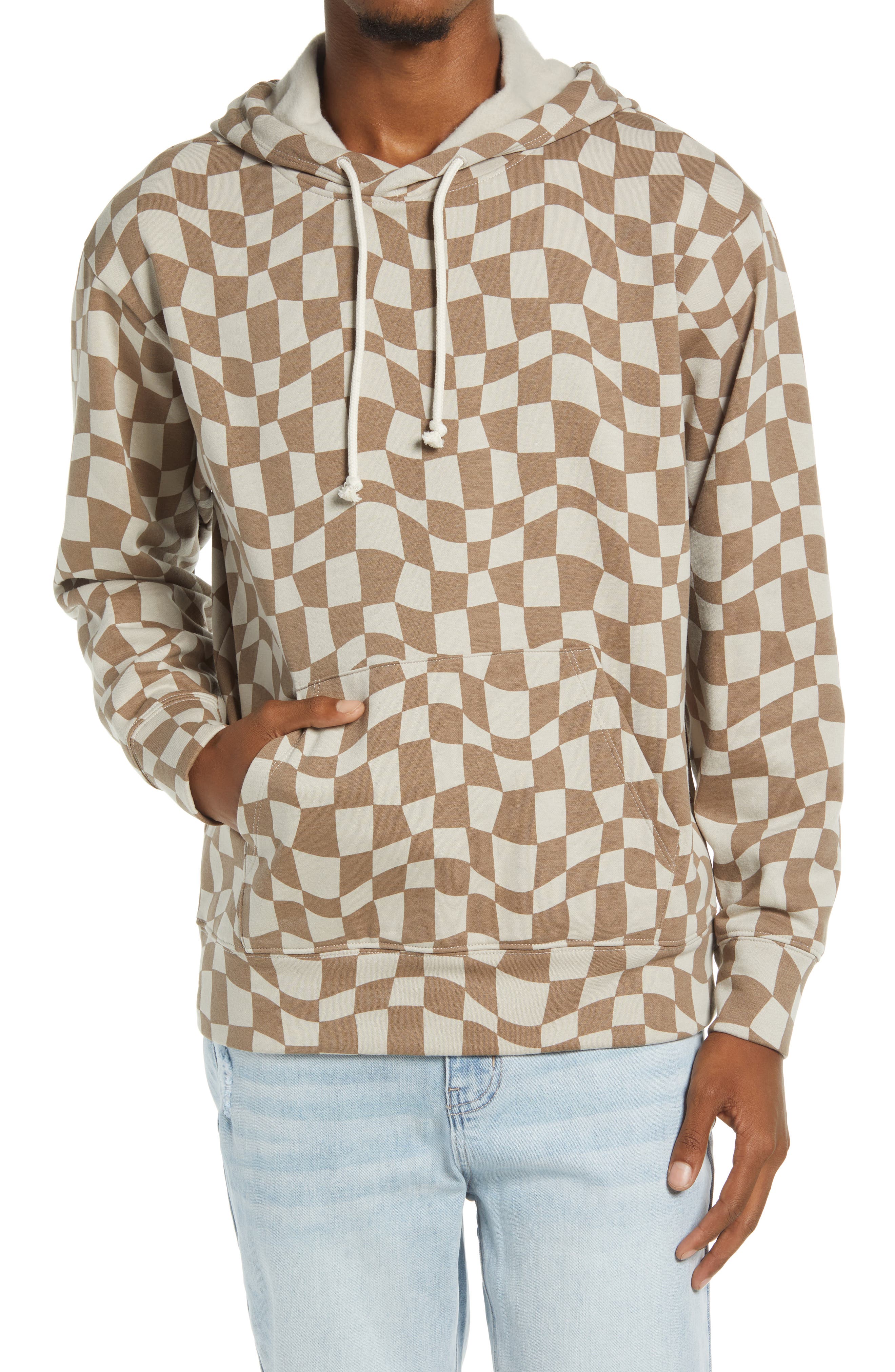 checkerboard print hooded sweatshirt
