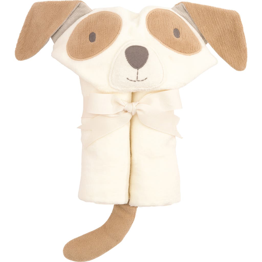 Elegant Baby Terry Velour Hooded Puppy Towel In Beige