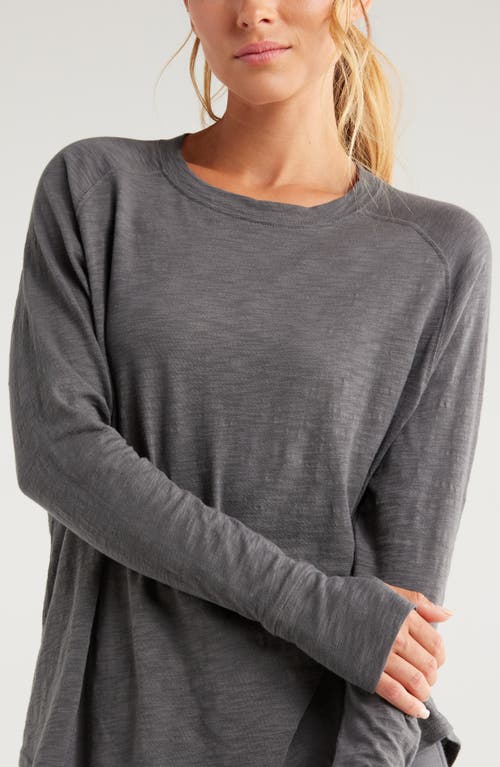 Shop Zella Relaxed Washed 2.0 Long Sleeve Slub Tee In Grey Forged