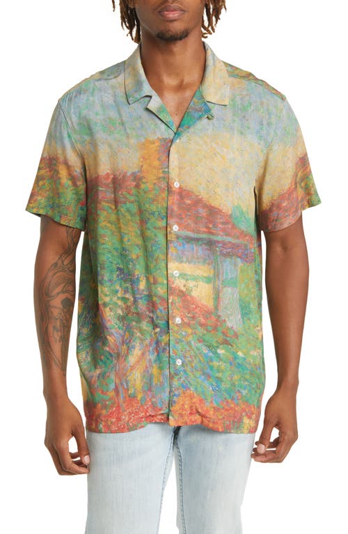 PacSun Painting Floral Short Sleeve Button-Up Camp Shirt in Multi