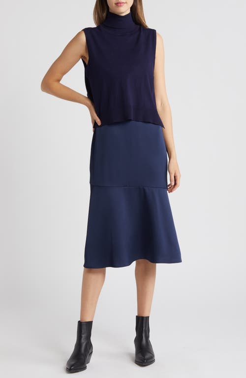 Shop Sam Edelman Two-piece Sleeveless Turtleneck Sweater & Satin Slipdress In Navy