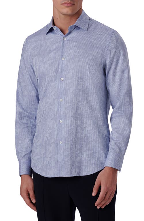 Bugatchi Shaped Fit Print Stretch Cotton Button-Up Shirt in Air Blue at Nordstrom, Size Small