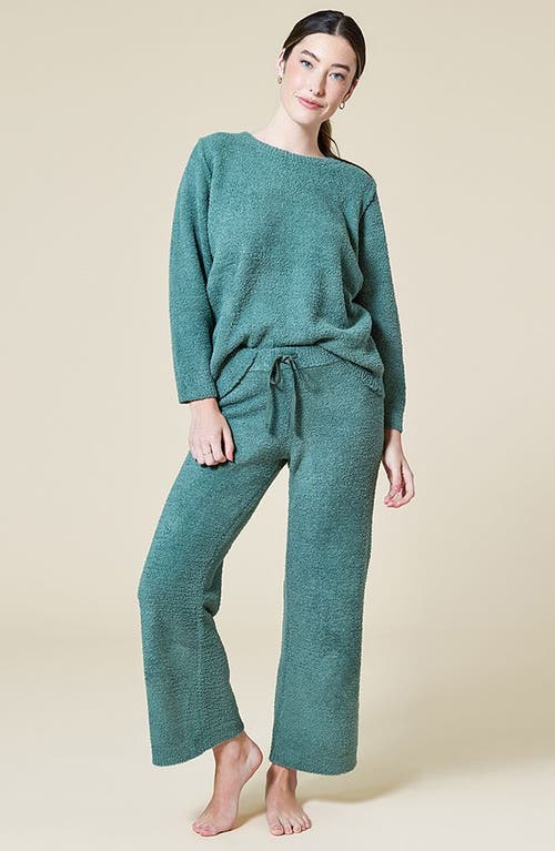 Softies Solid Marshmallow Reverse Seam Crew Neck Lounge Set With Bracelet Sleeve In Dusty Green