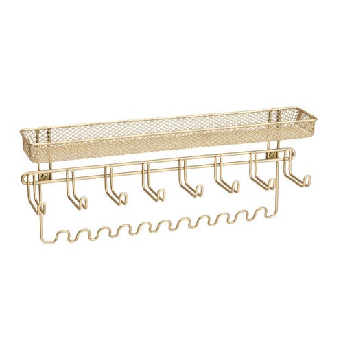mDesign Steel Wall Mount Jewelry Organizer Rack with 8 Hooks/Basket in Gold Brass at Nordstrom