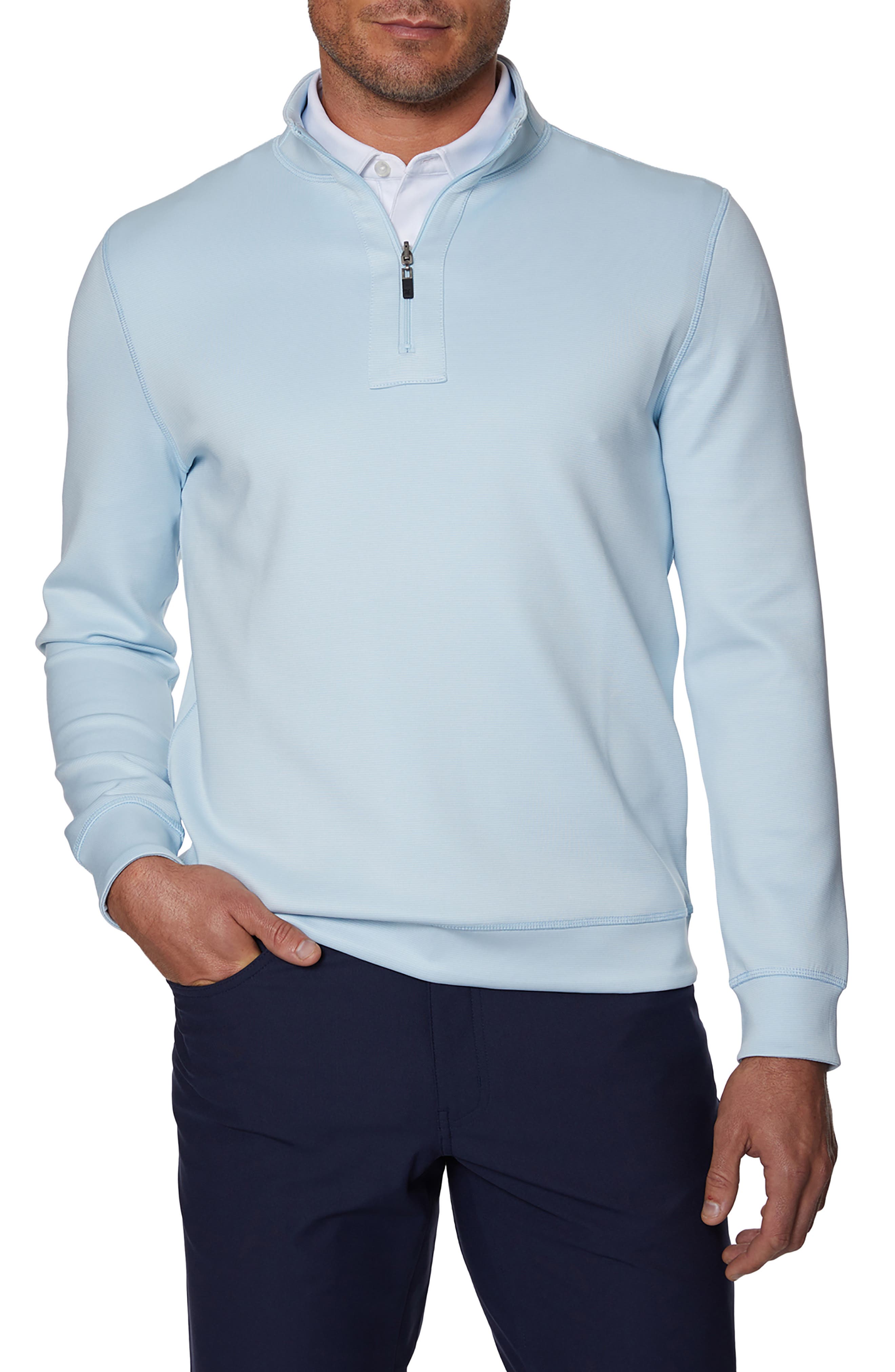 blue half zip pullover