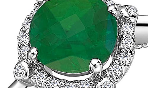 Lafonn Sterling Silver, Simulated Diamond & Simulated Emerald Round Halo Ring In White/emerald