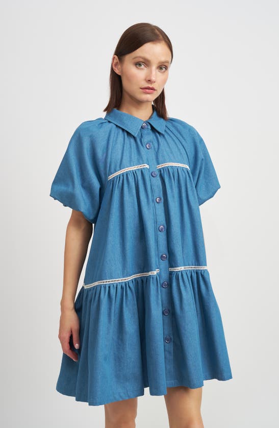 Shop En Saison Tara Tiered Cotton Trapeez Shirtdress In Chambray