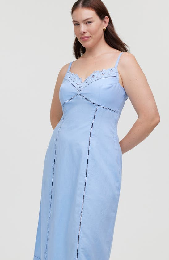 Shop Madewell Sweetheart Neck Linen Blend Dress In Powder Blue