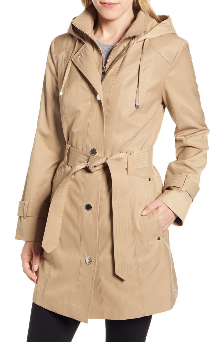 London Fog Water Repellent Hooded Trench Coat with Inset Bib | Nordstrom