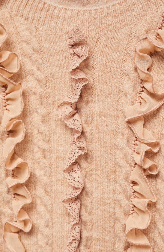 Mango Ruffle Crop Cable Sweater In Pink