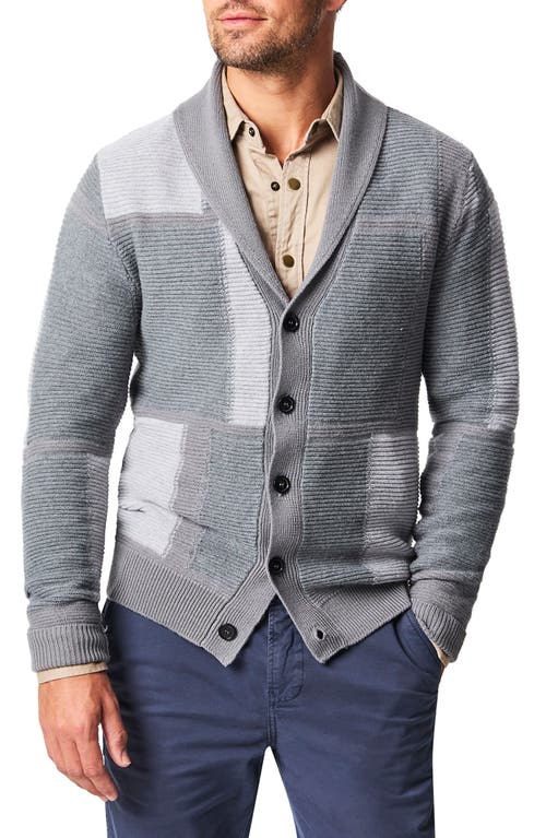 Billy Reid Patchwork Intarsia Wool & Cotton Shawl Collar Cardigan Washed Grey Melange Multi at Nordstrom,