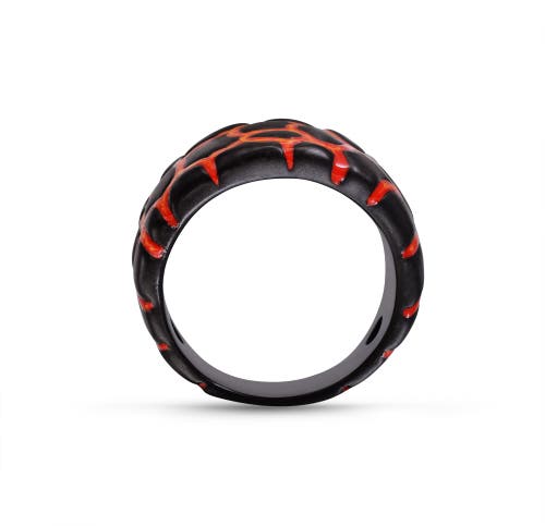 Shop Luvmyjewelry Earth Fire Textured Silver & Enamel Band Men Ring In Dark Grey