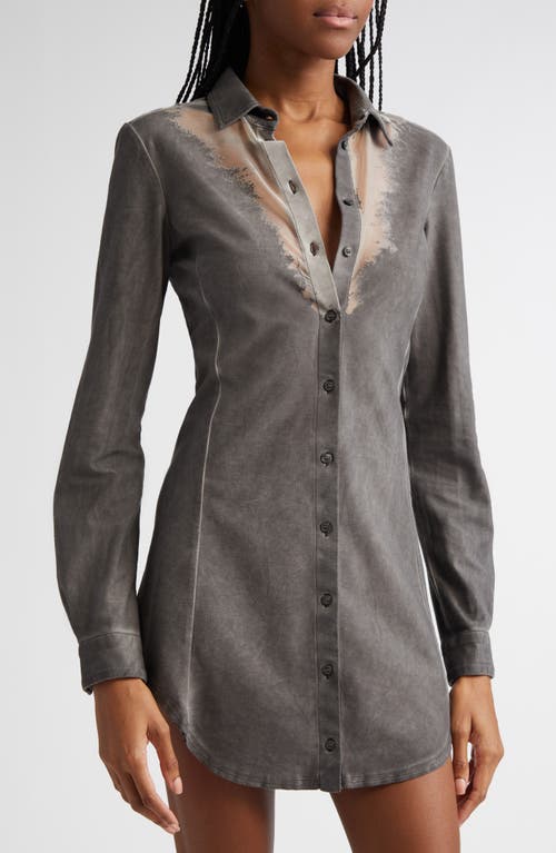 Shop Diesel ® D-giseld-p1 Long Sleeve Devoré Jersey Mini Shirtdress In Smoke Grey