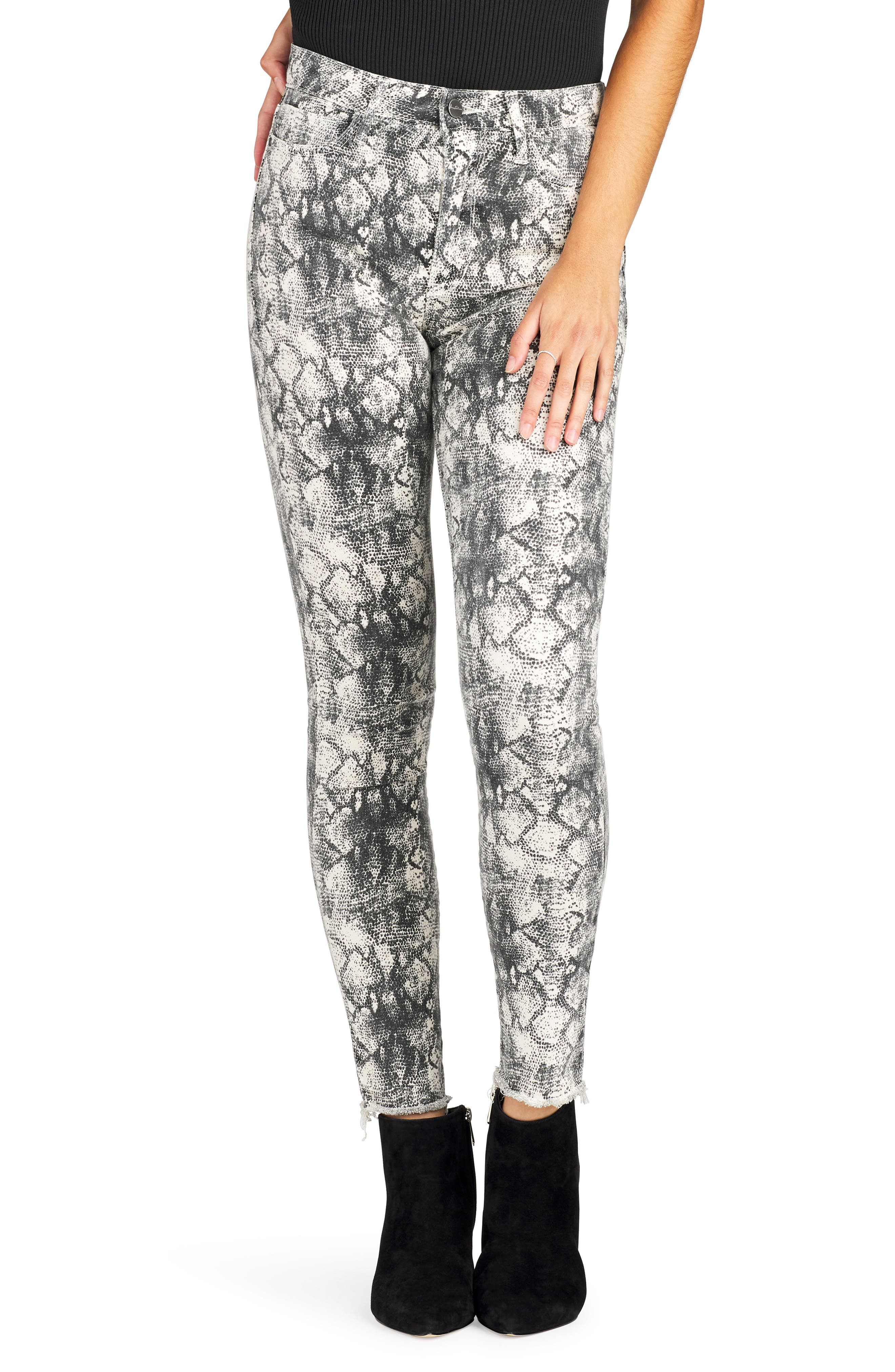 snakeskin print jeans