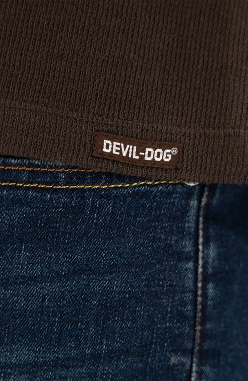 Shop Devil-dog Dungarees Cotton Waffle Knit Henley In Dark Roast