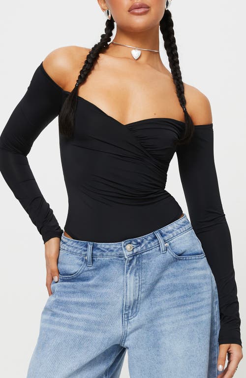 Princess Polly Tarine Crossover Off the Shoulder Long Sleeve Bodysuit in Black 