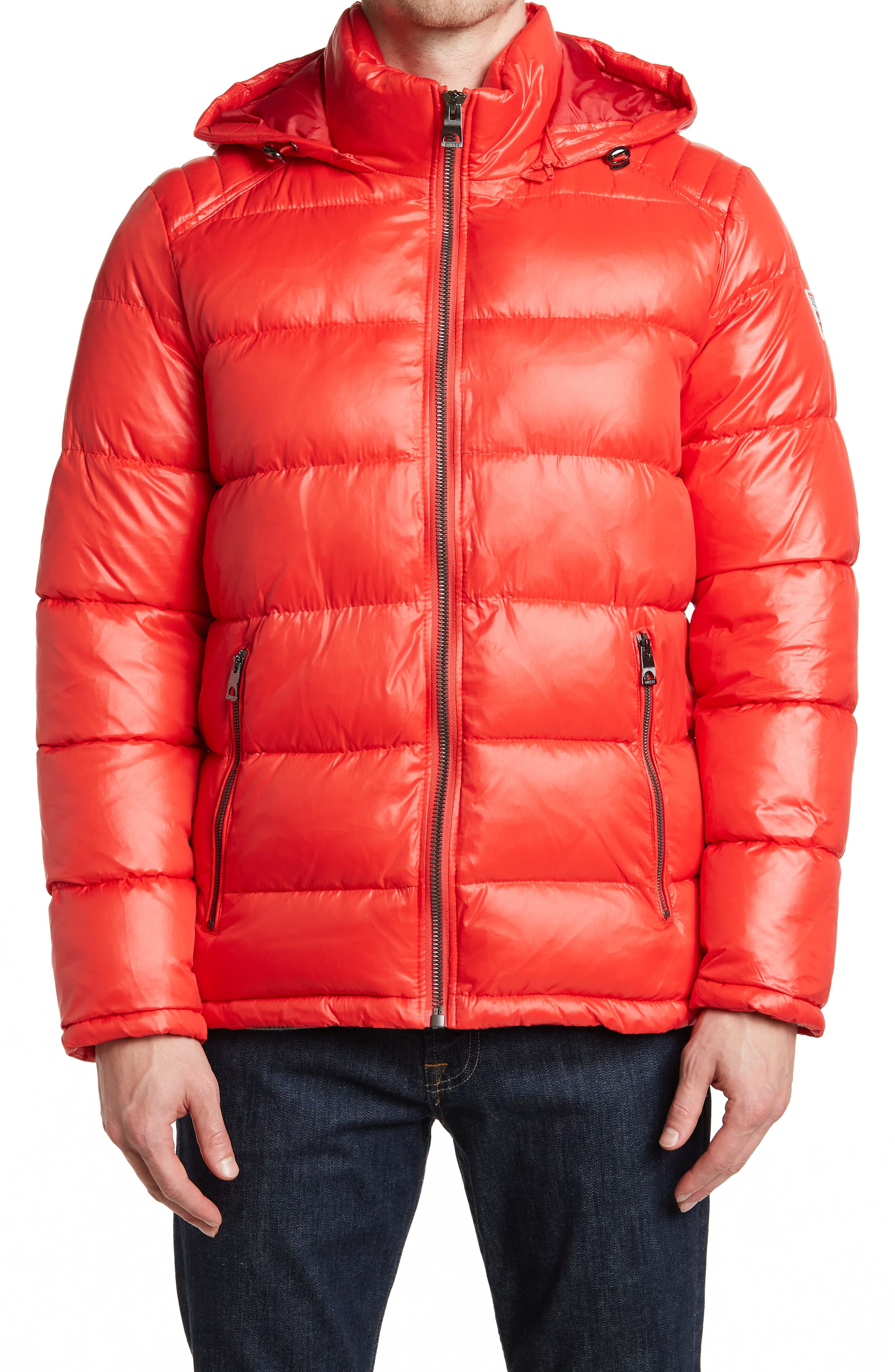 red guess coat