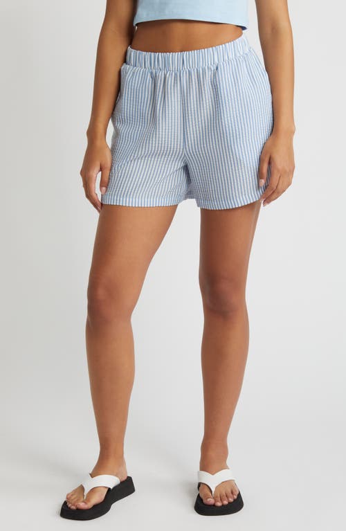 Luna High Waist Seersucker Shorts in Bright White Stripesallure