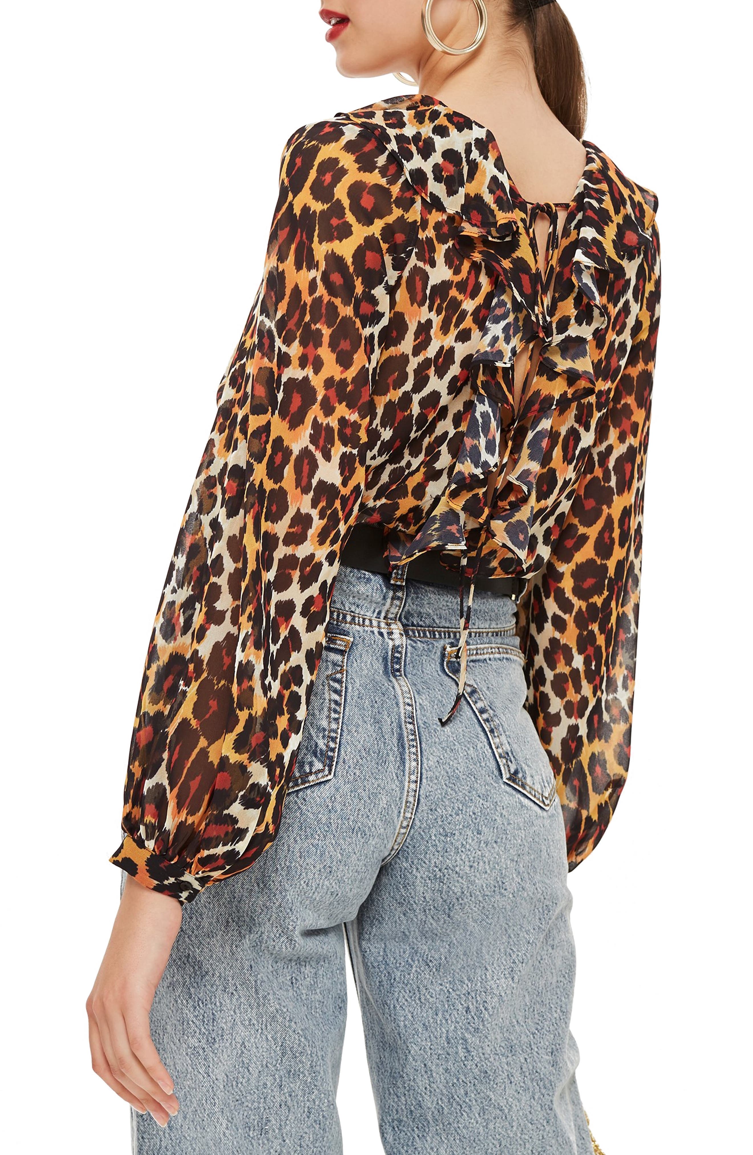 leopard print ruffle blouse